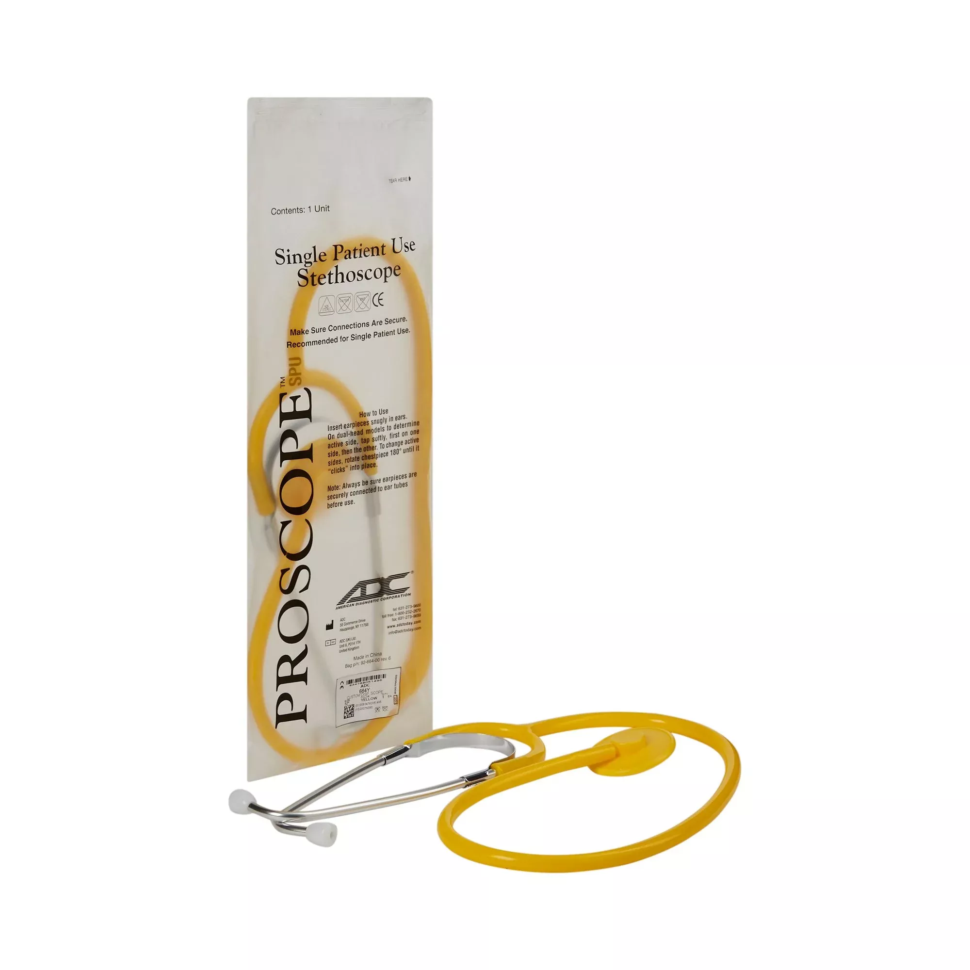 Proscope Disposable Stethoscope, Binaural, Yellow, 22 Inch, 1 Case of 50
