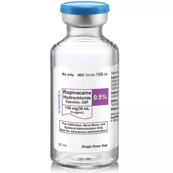 Ropivacaine HCL for Injection 0.5% 2mg/mL Single-Dose Vial 30 mL x 25/Box (Rx)