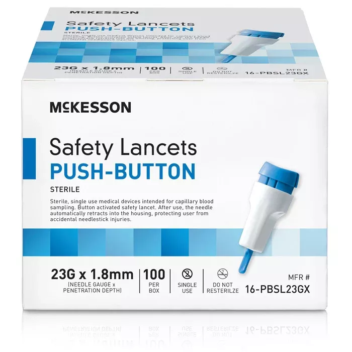 Safety Lancets, Push Button with Retractable Needle, 100/Box