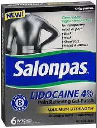 Salonpas Lidocaine Topical Pain Relief Patch, 1 Box of 6