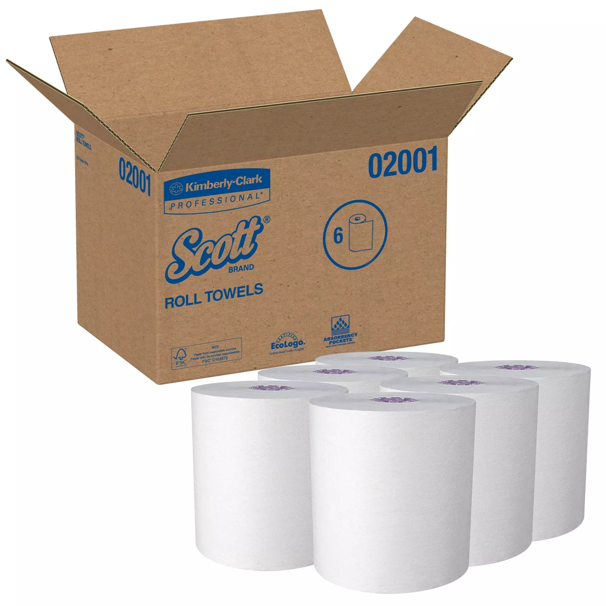 Scott Essential White Paper Towel, 8 Inch x 950 Foot, 6 Rolls per Case, 1 Case of 6