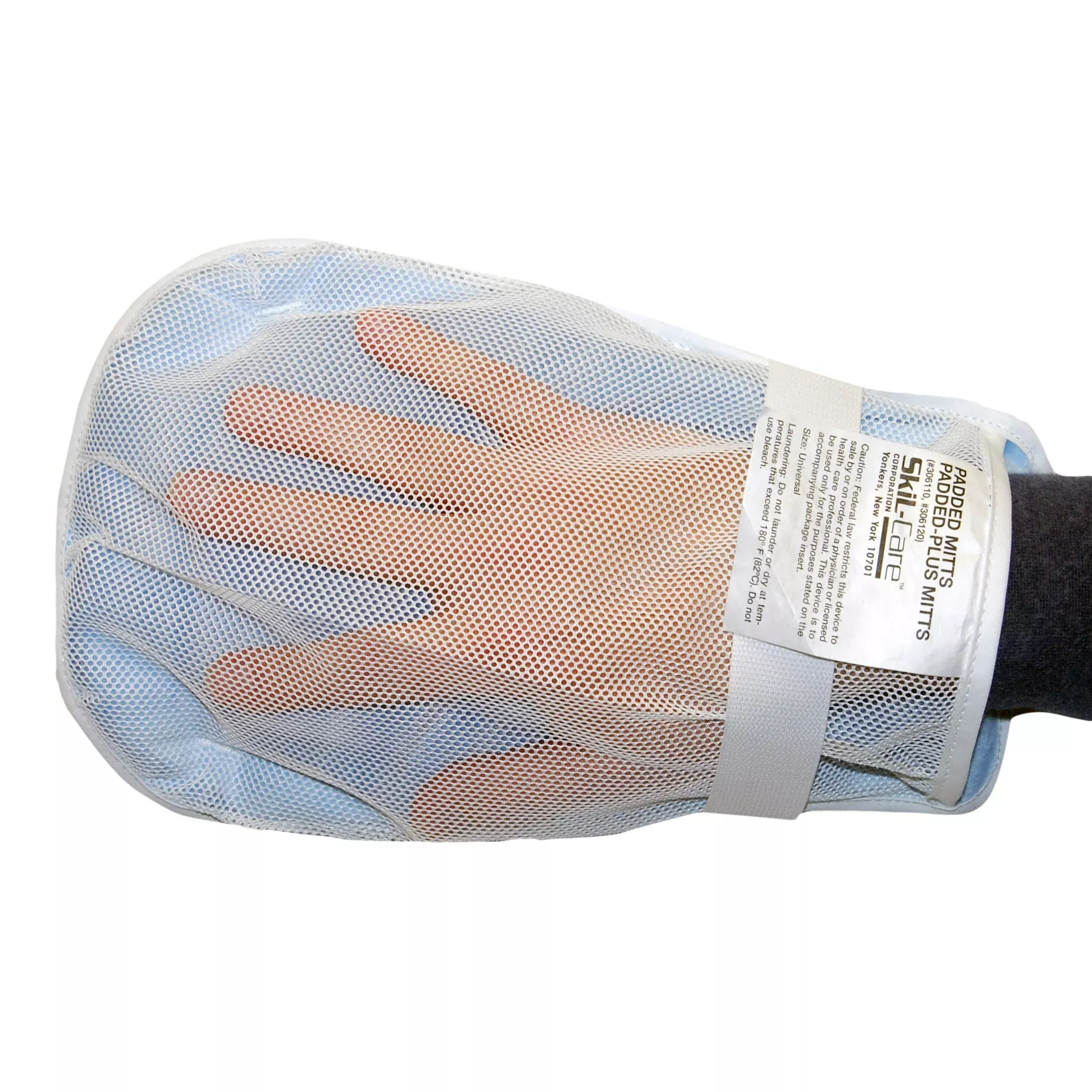 SkiL-Care™ Hand Control Mitt, 11 x 6 x 3/4 in., White/Blue, 1 Pair