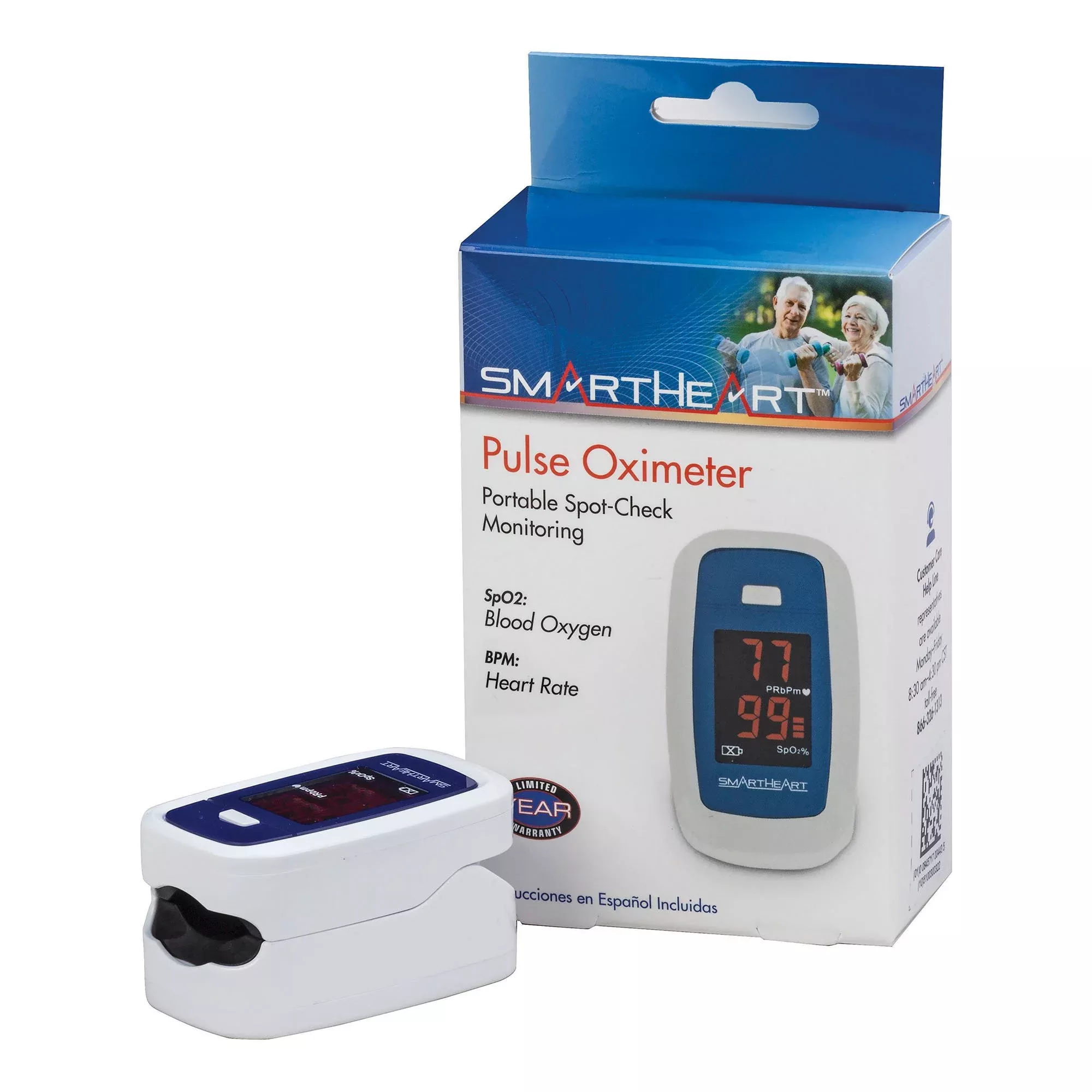 SmartHeart Fingertip Pulse Oximeter for Blood Oxygen Saturation, Economy, 1 Each