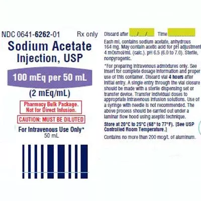 Sodium Acetate Injection 2 mEq/mL Single Dose IV Solution 50 mL (RX)