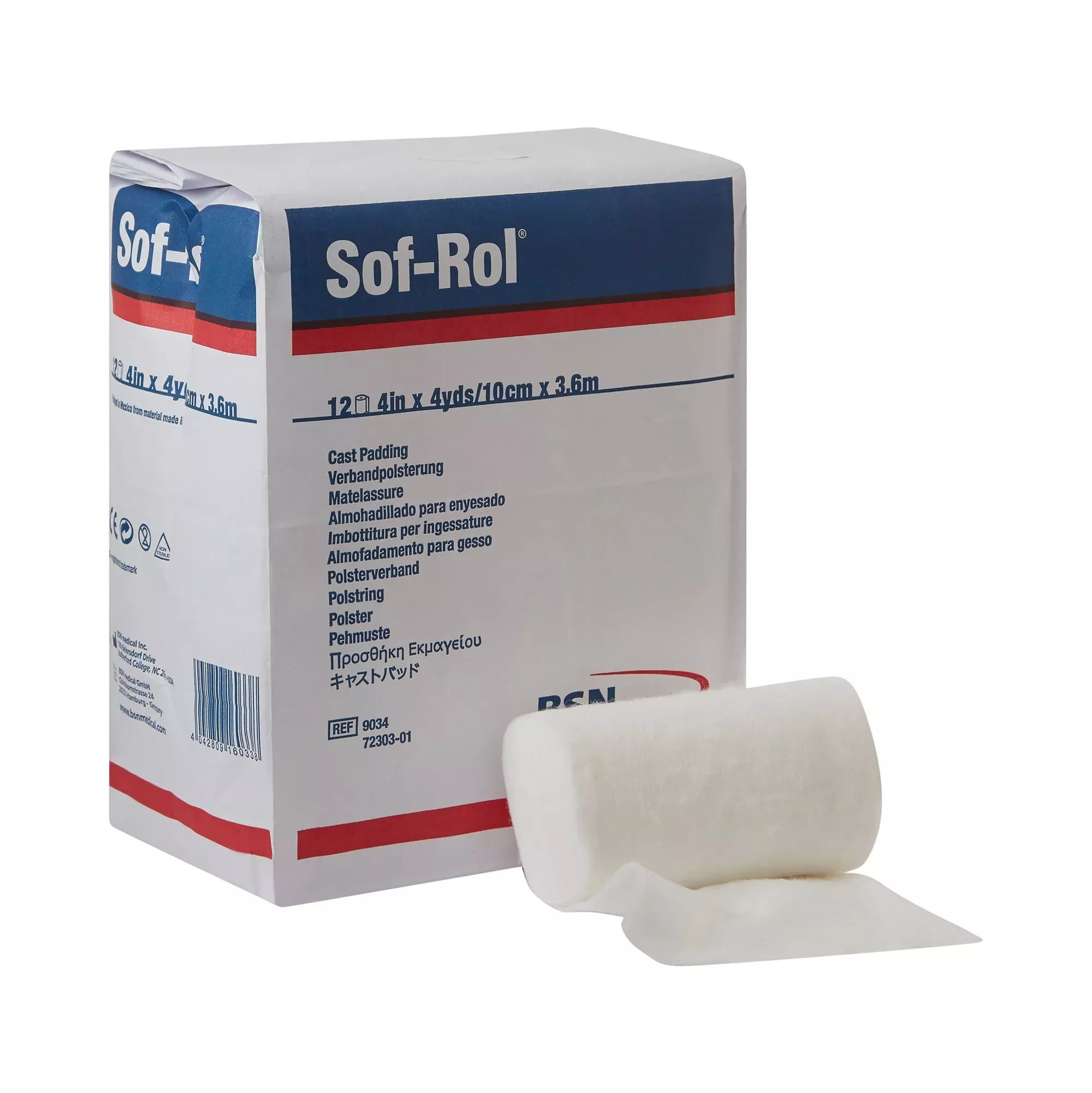 Sof-Rol White Rayon Undercast Cast Padding, 4 Inch x 4 Yard, 1 Bag of 12