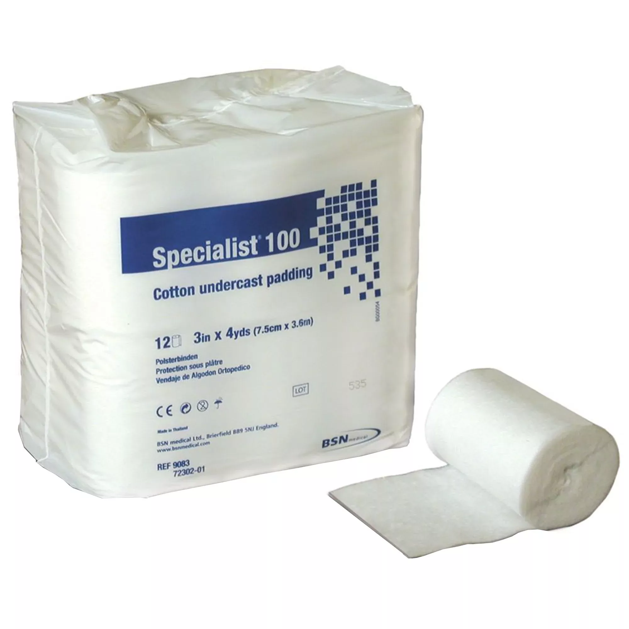 Specialist 100 White Cotton Undercast Cast Padding, 3 Inch x 4 Yard, 1 Bag of 12