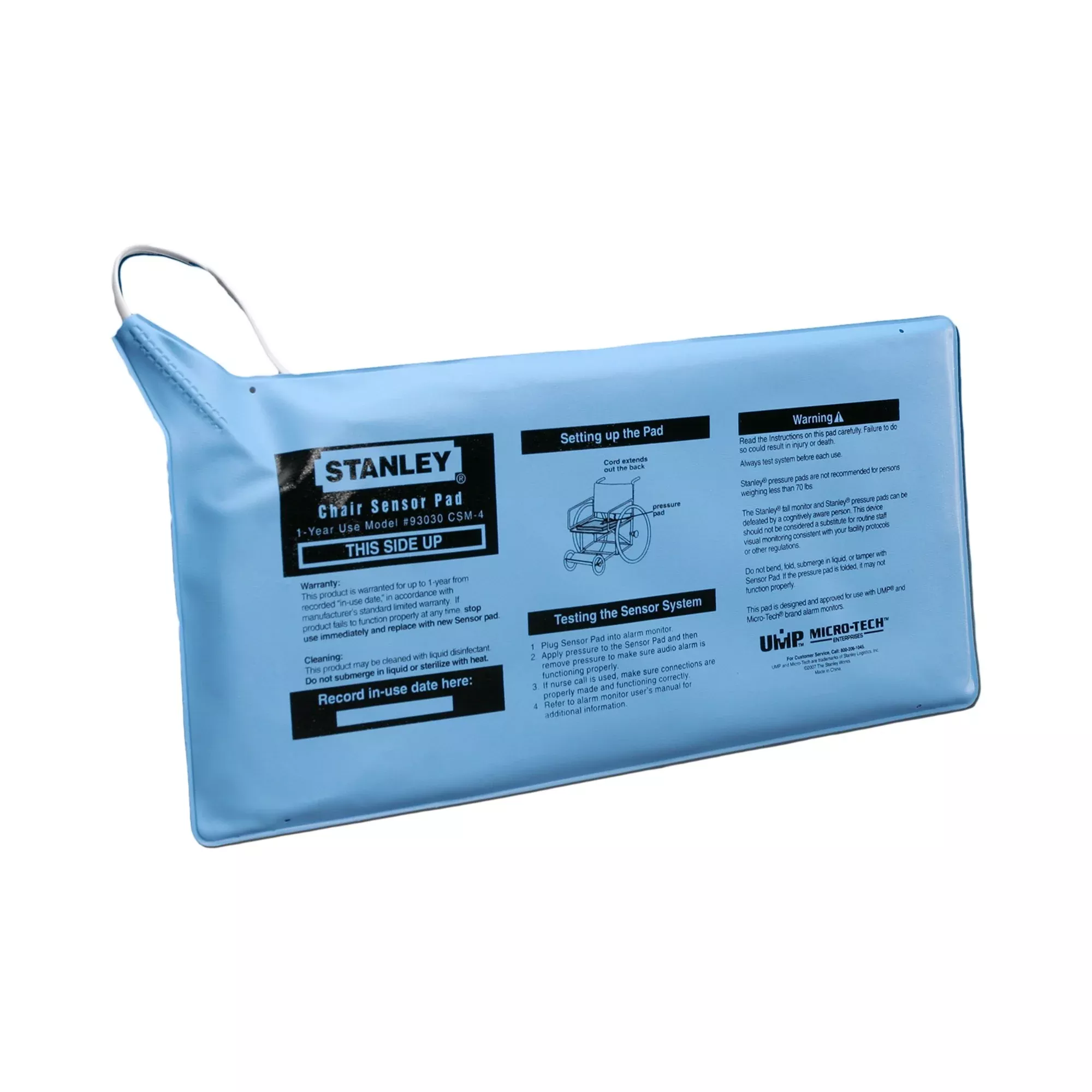 Stanley Standard Fall Management Chair Sensor Pad, 7 x 15 Inch, 1 Each