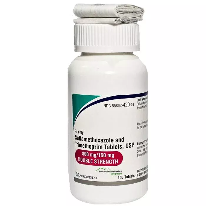 Sulfamethoxazole and Trimethoprim 800mg/160 mg Double Strength Tablets 100/Bottle (RX)