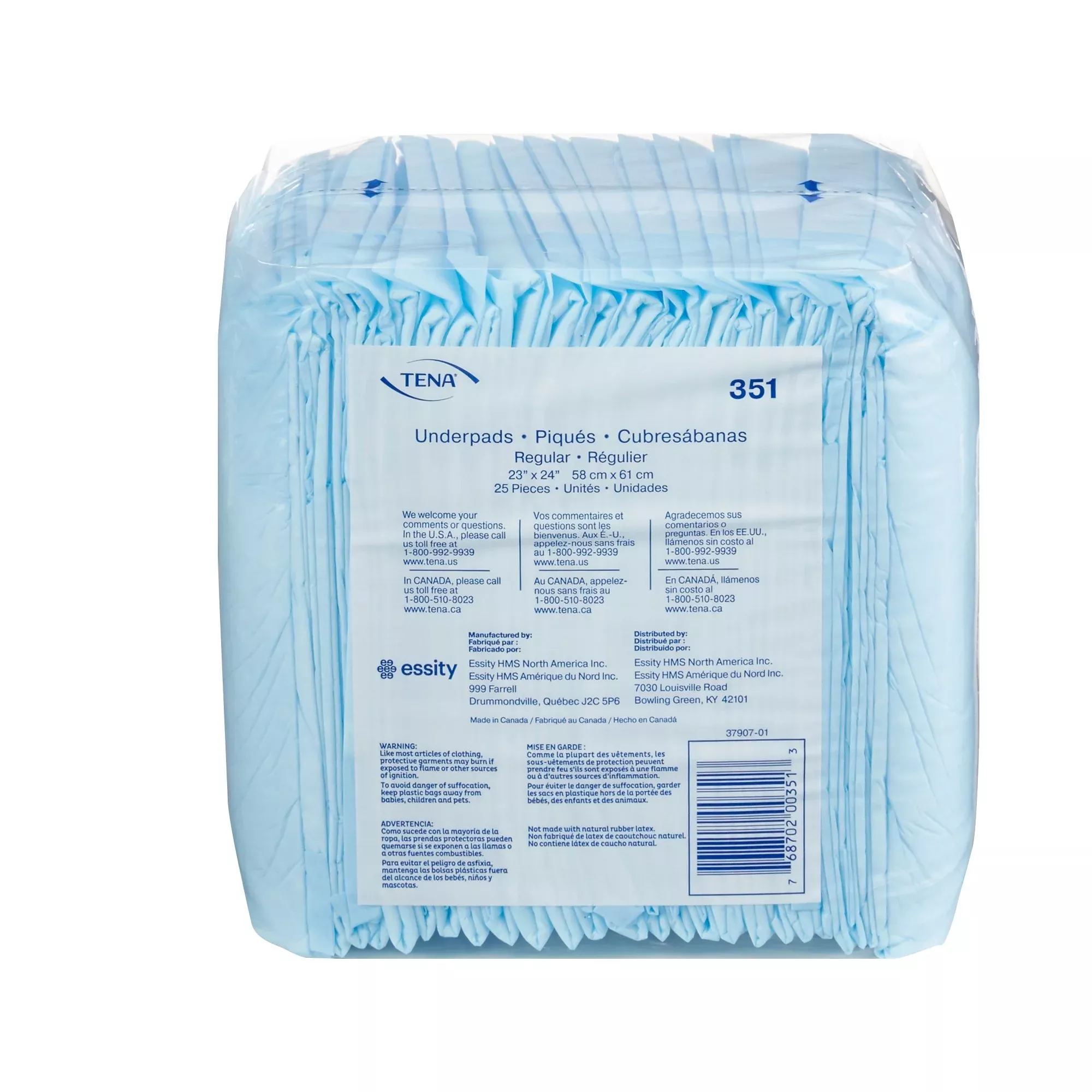 TENA Regular Underpads, Light Absorbency, Blue, Disposable, Latex-Free, 23 X 24 Inch, 1 Case of 200