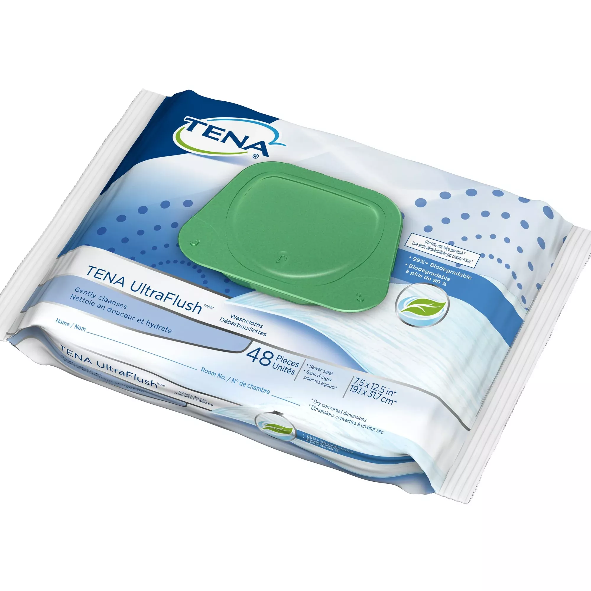 Tena UltraFlush Flushable Personal Wipes, 1 Pack of 48
