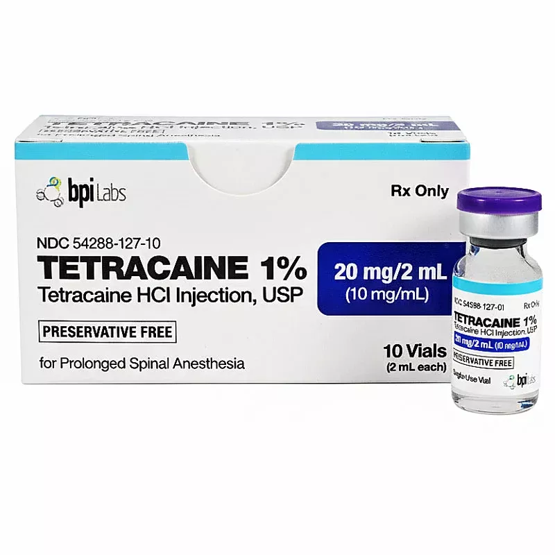Tetracaine HCL 1% Injection 10 mg for Prolonged Spinal Anesthesia, Single-dose 2 mL x 10/Box (Rx) * Refrigerated*