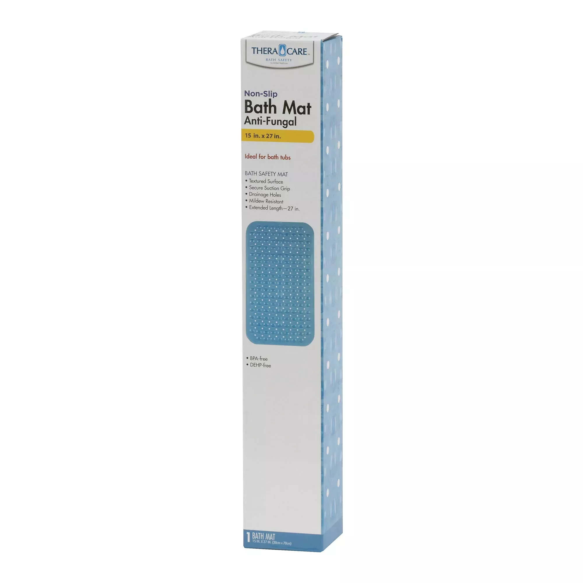 Theracare Non-Slip Bath Mat for Tub, Antifungal - 15 in x 27 in, 1 Case of 12