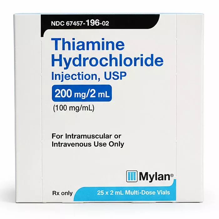 Thiamine Hydrochloride Injection 200mg/ 2mL (100mg/mL) Multiple Dose Vials 2 mL x 25/Pack (RX)