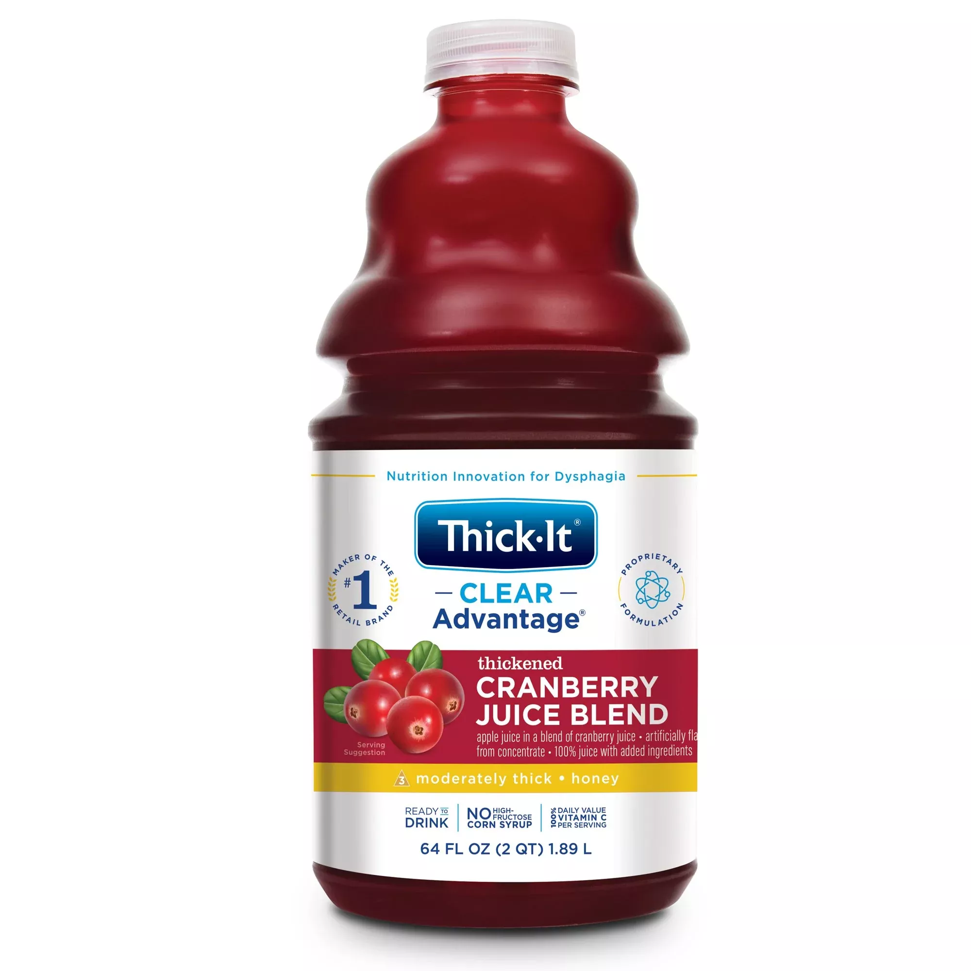 Thick-It Clear Advantage Honey Consistency Cranberry Thickened Beverage, 64-ounce Bottle, 1 Case of 4