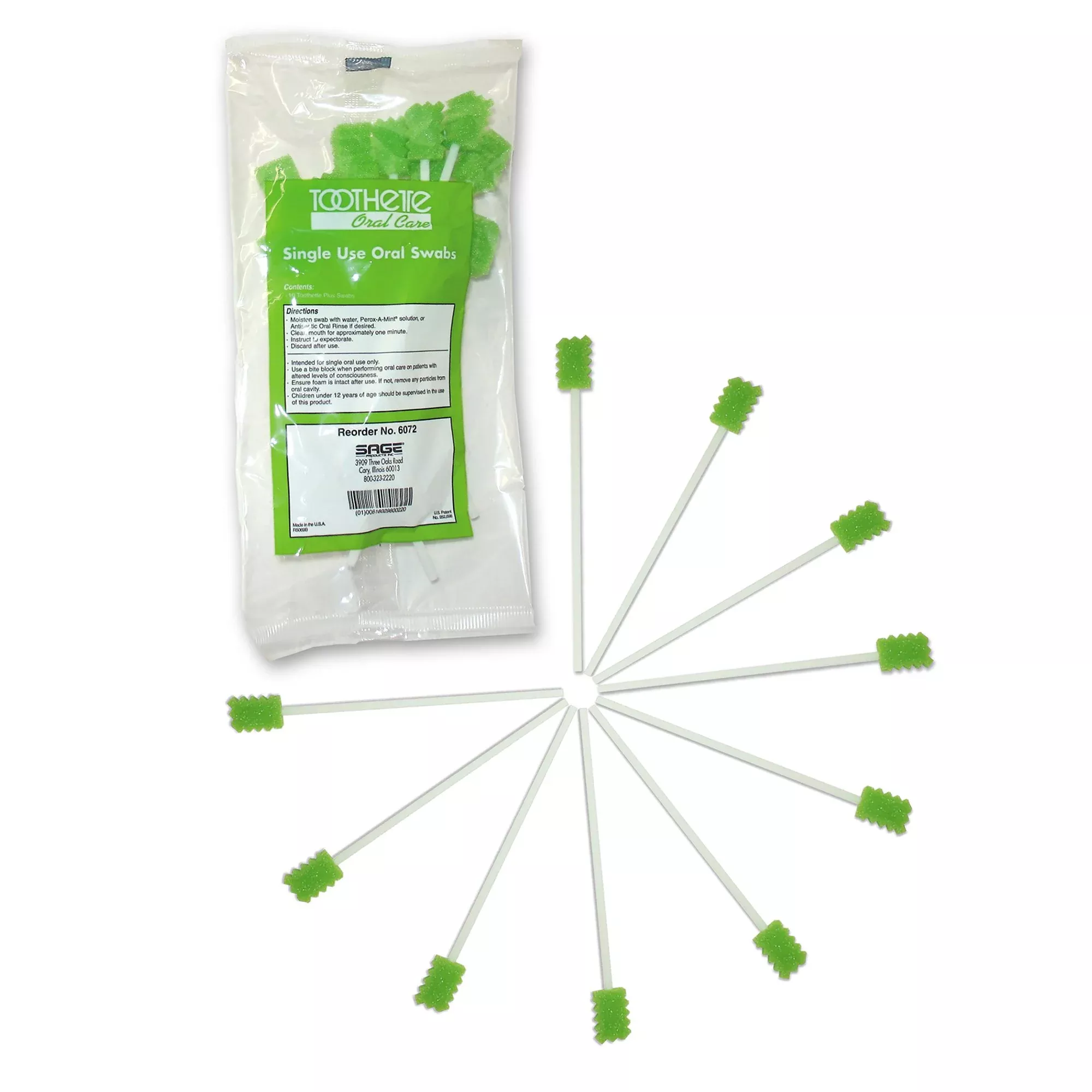 Toothette Plus Swabs, Untreated, 1 Bag of 10
