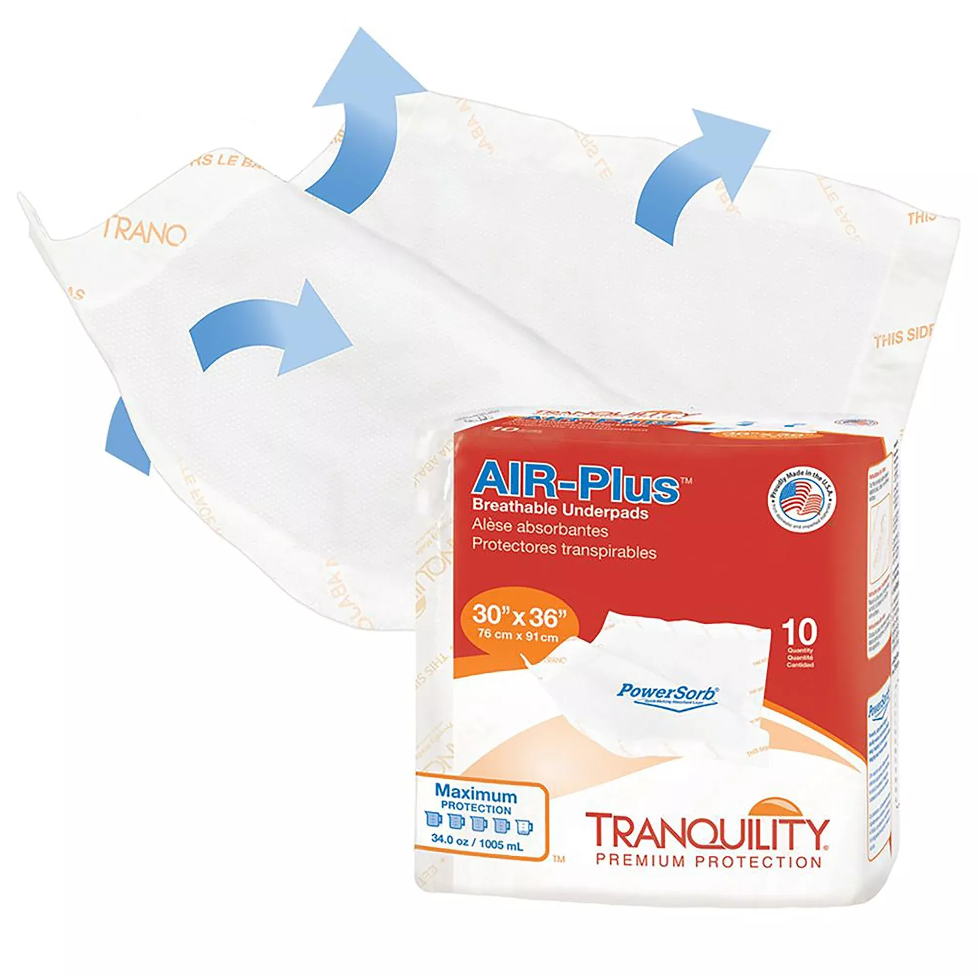 Tranquility AIR-Plus™ Low Air Loss Underpad, 30 x 36 Inch, 1 Bag of 10