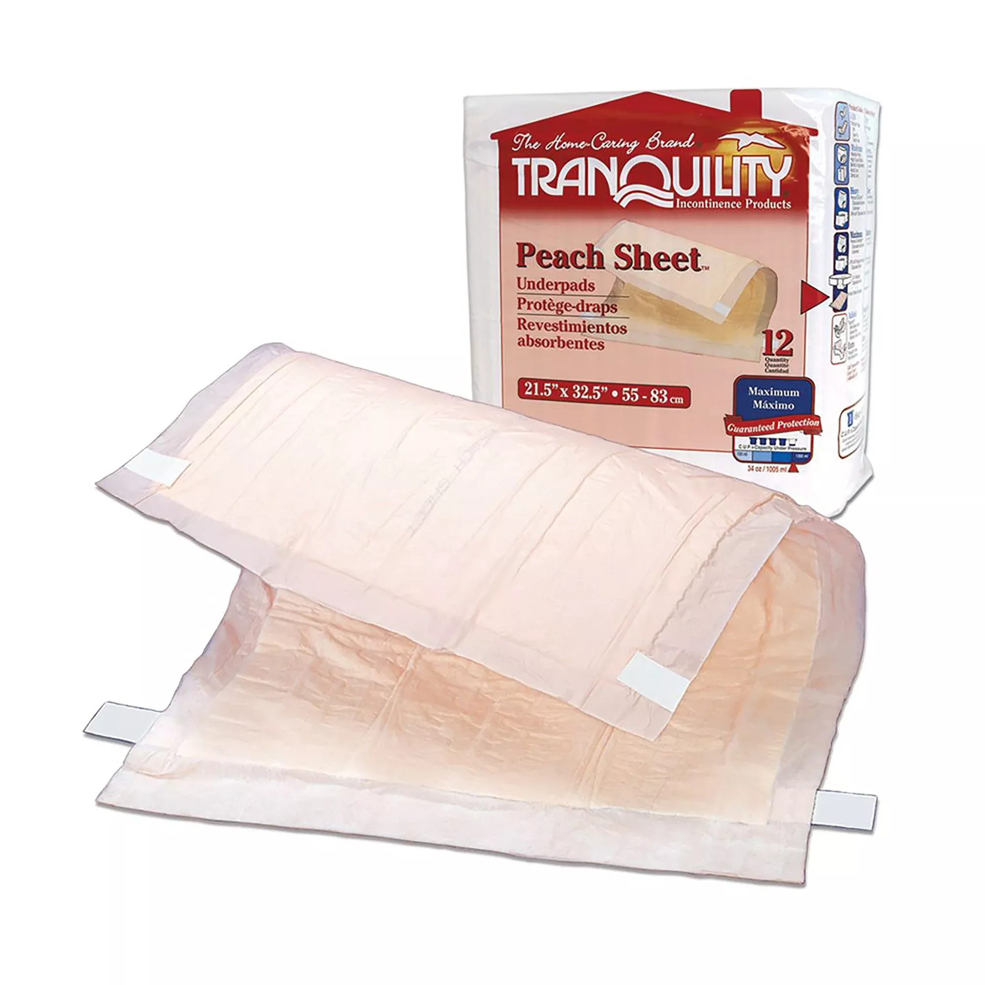 Tranquility Peach Sheet Underpad, 21½ x 32½ Inch, 1 Case of 8