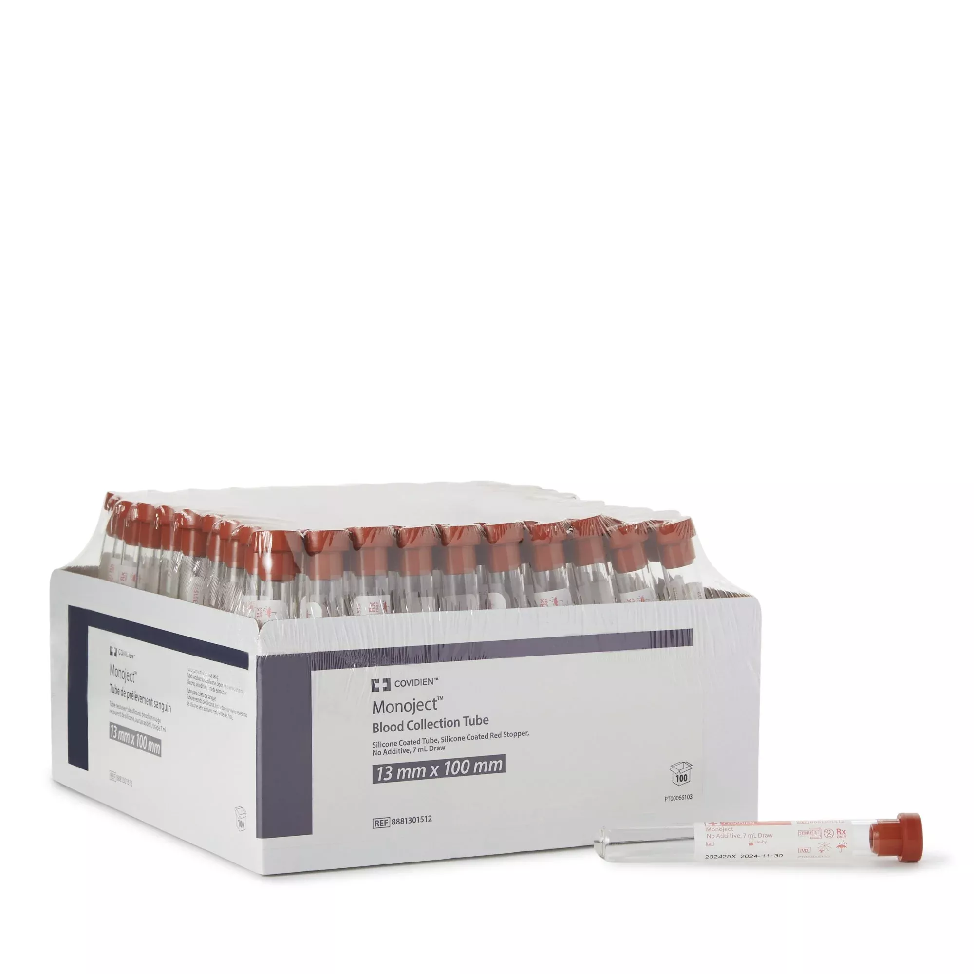 TUBE, BLD COL PLAIN RED 7ML GLS MONOJECT (100/BX 10BX/CS)