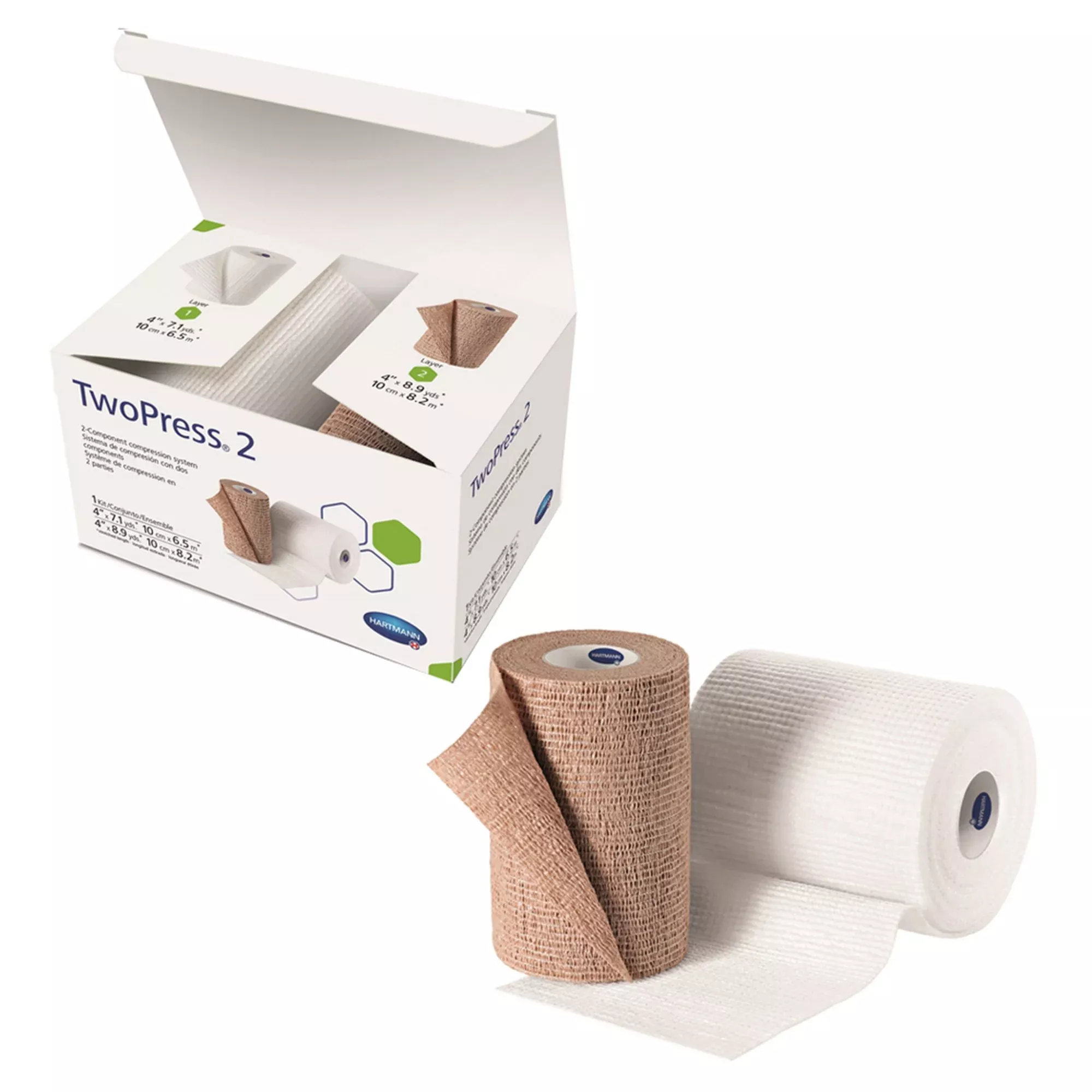 TwoPress 2 Self-adherent Closure 2 Layer Compression Bandage System, 4 Inch x 7 Yard / 4 Inch x 8-9/10 Yard, 1 Case of 8