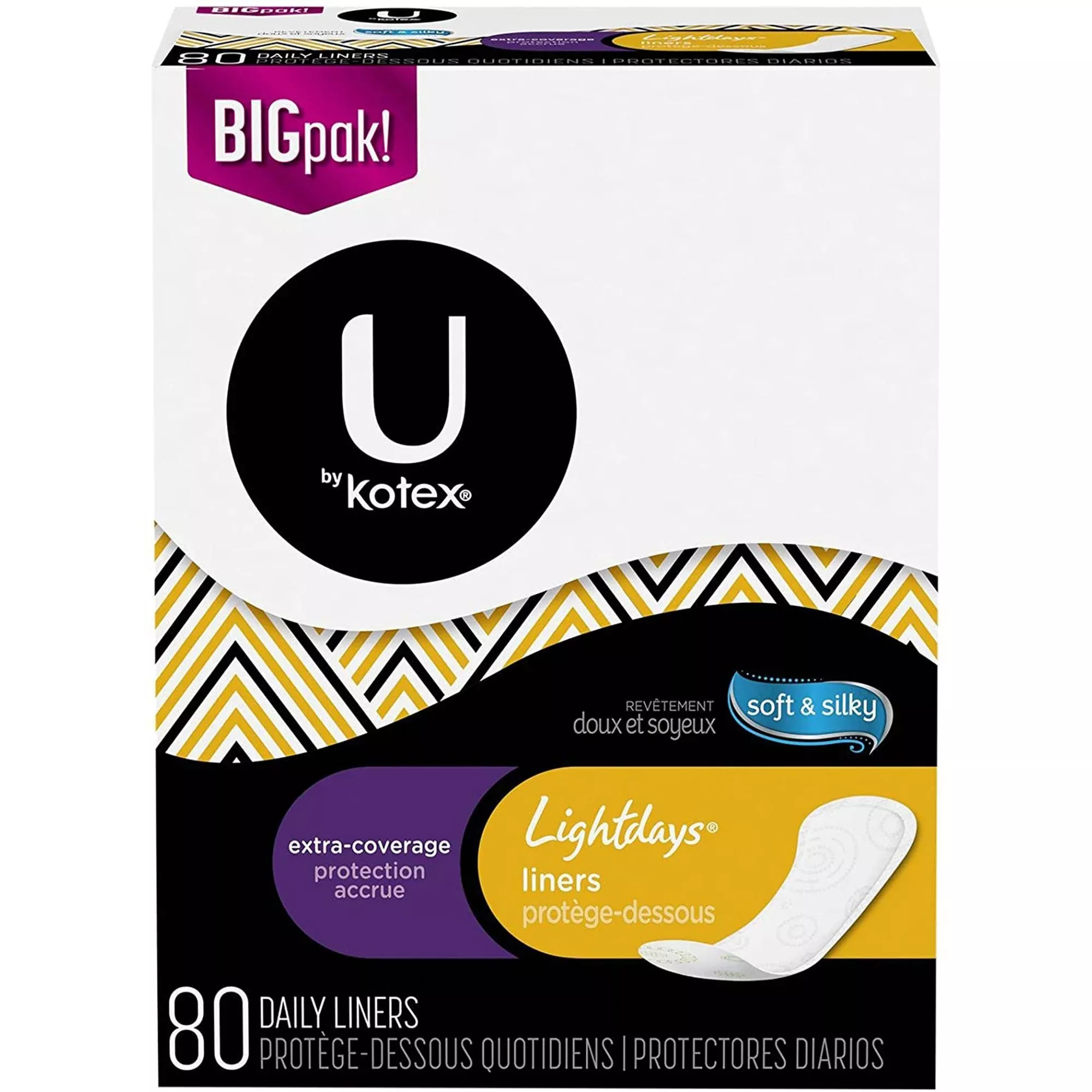 U by Kotex Security Lightdays Liners, Extra-Coverage, 1 Pack of 80