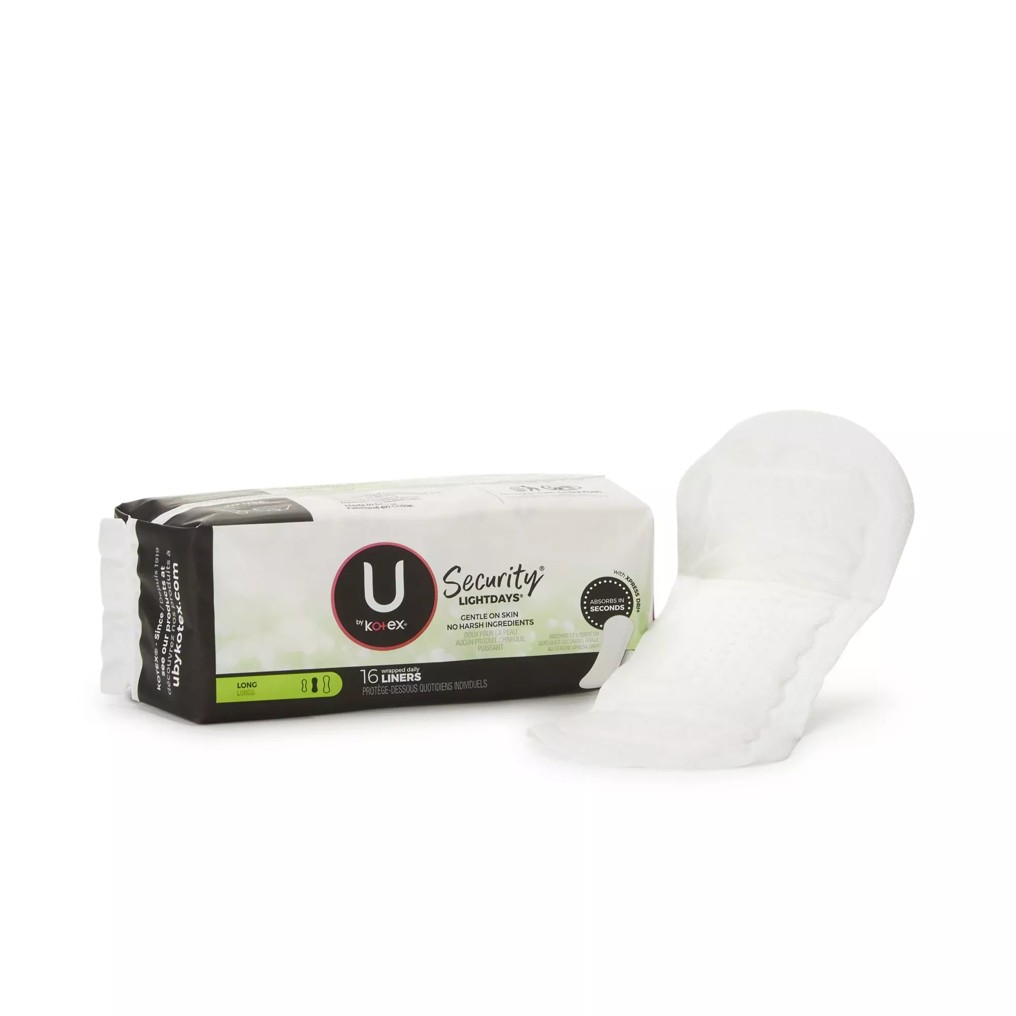 U by Kotex Security Lightdays Wrapped Liners, 1 Case of 12
