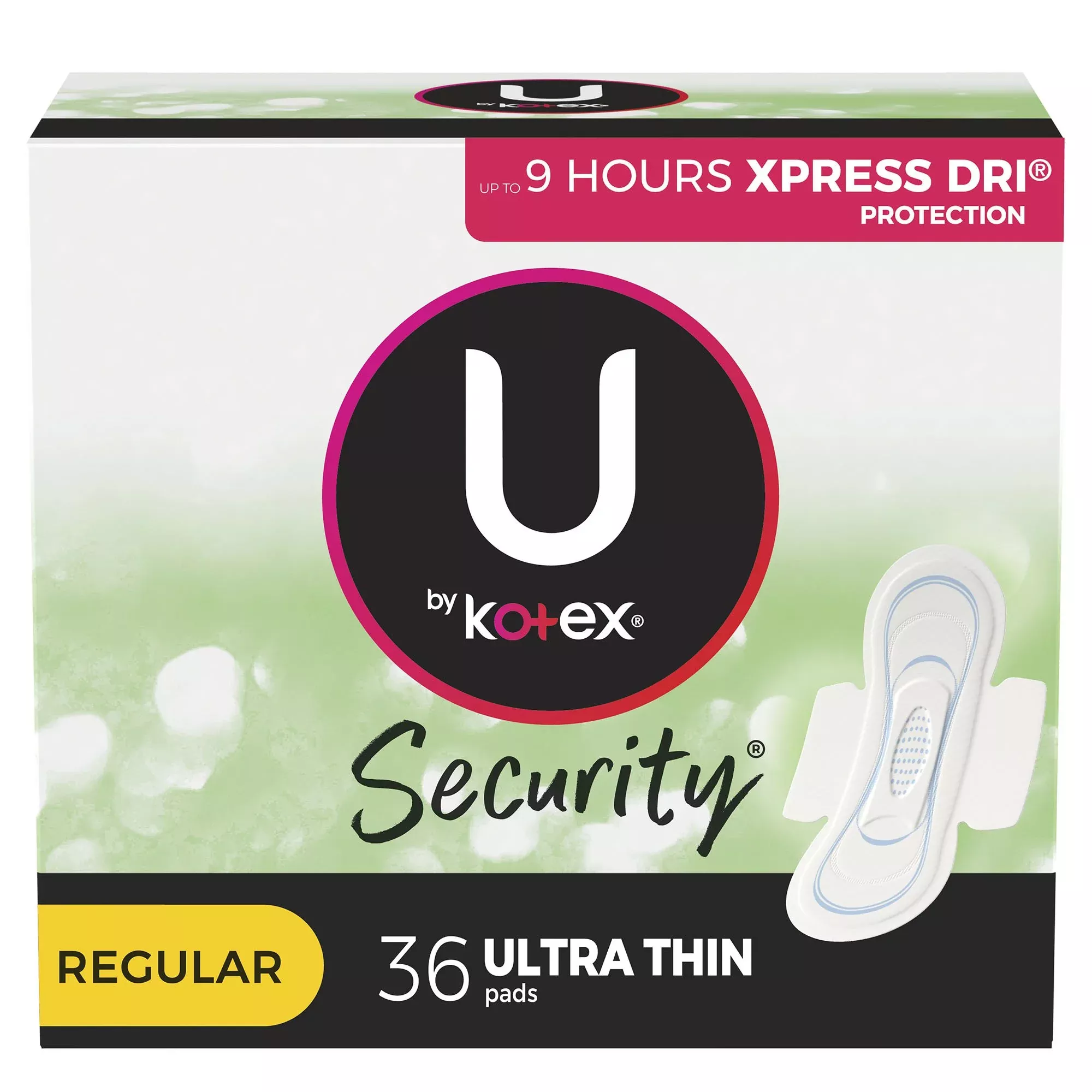 U by Kotex Security Ultra Thin Pads with Wings, Regular Absorbency, 1 Case of 216