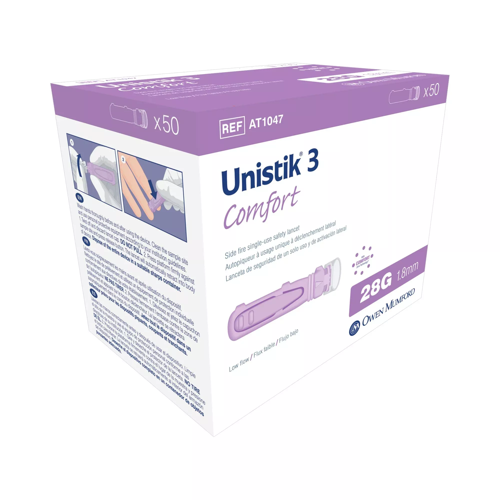 Unistik 3 Comfort Safety Lancet, 1 Box of 50