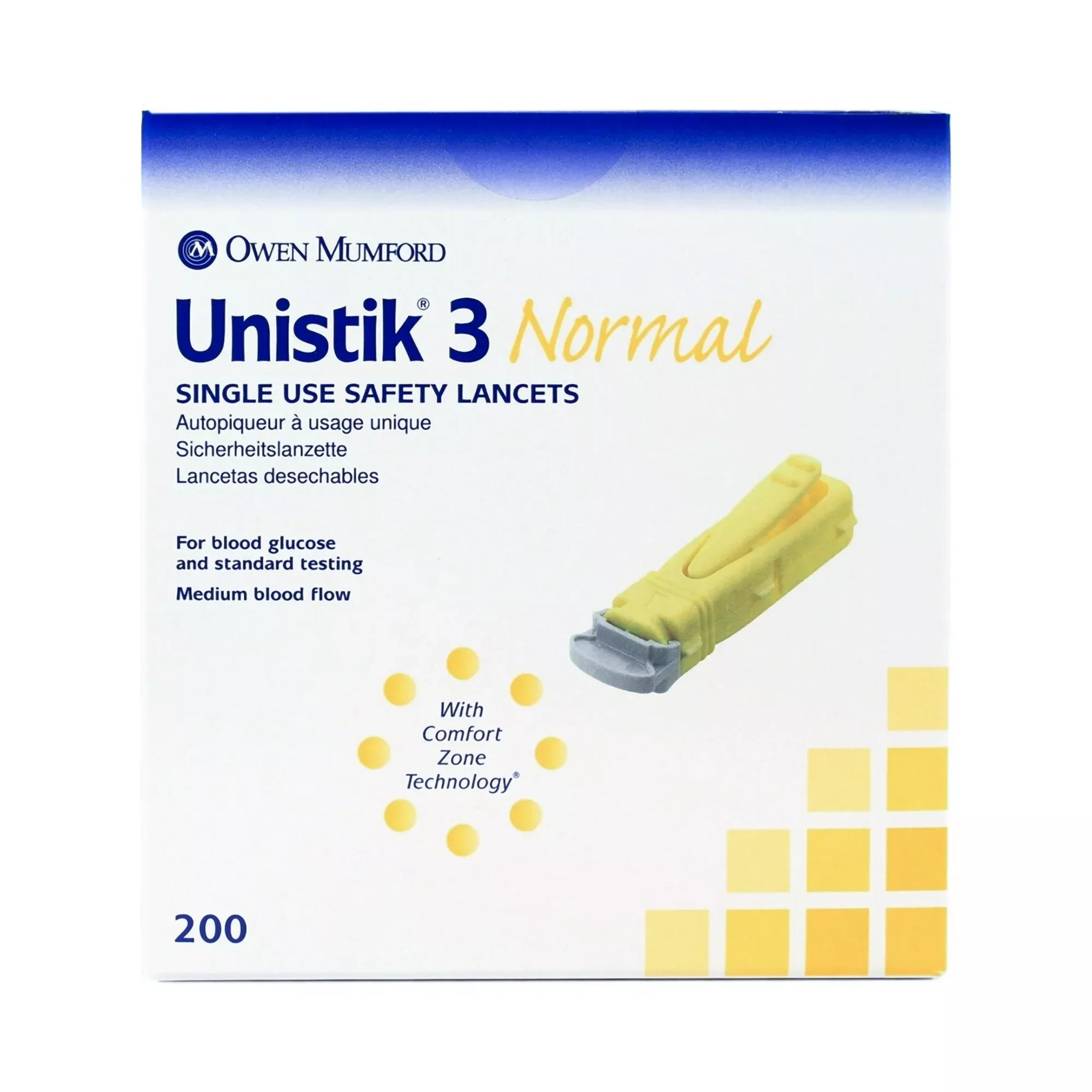 Unistik 3 Normal Safety Lancet, 1 Box of 200