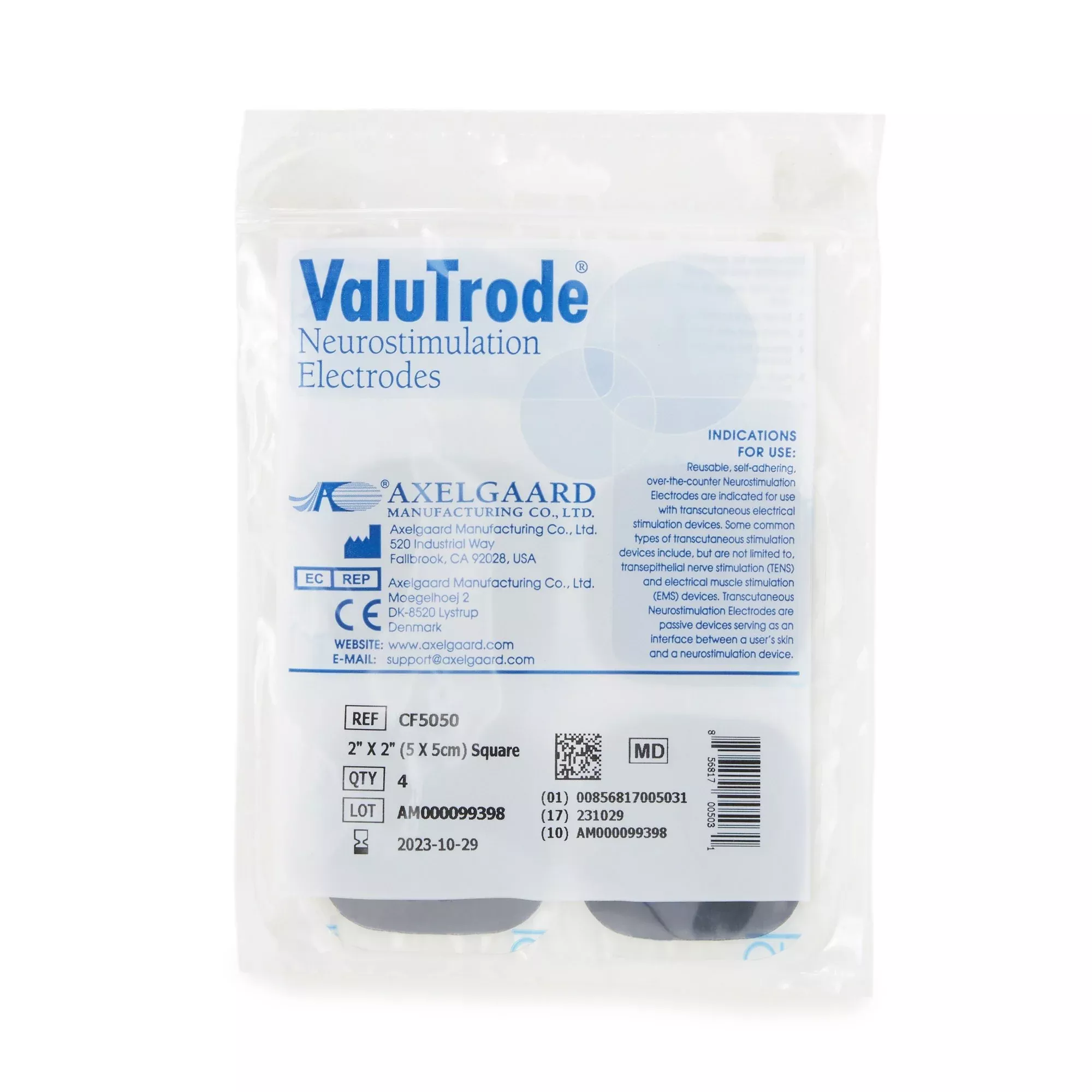 ValuTrode Neurostimulation Electrode for TENS units, 2 x 2 Inch, 1 Box of 4