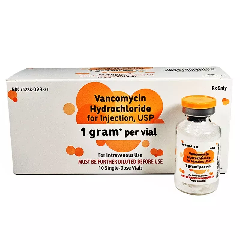 Vancomycin Antibiotic Injection 1 gram Per Vial Single-Dose, 10/Box (RX)