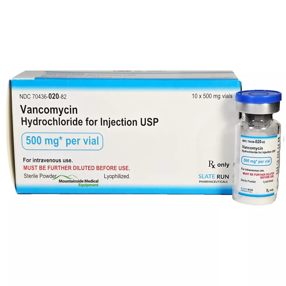 Vancomycin Injection 500 mg Antibiotic by Slate Run 10/Pack (RX)