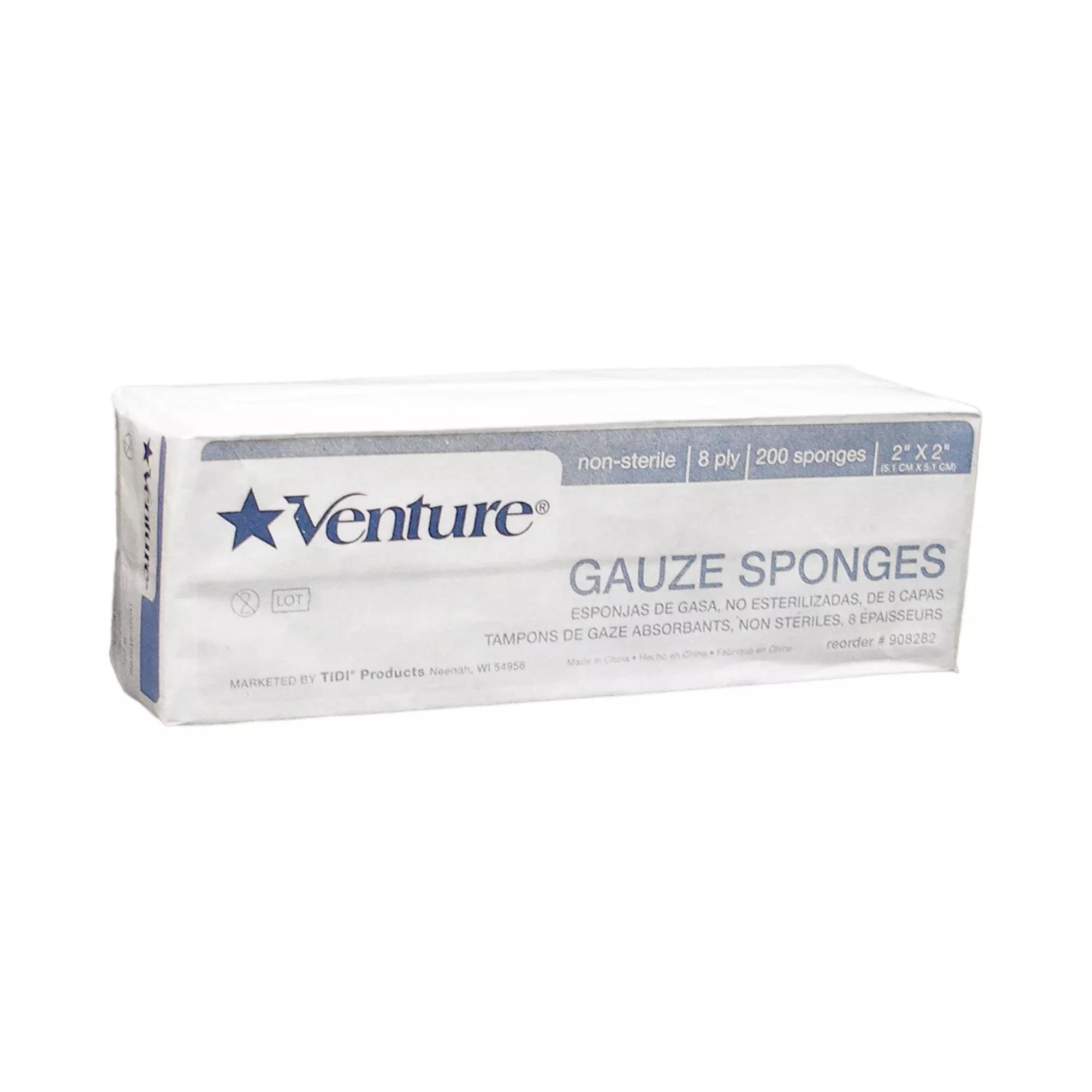 Venture™ NonSterile Gauze Sponge, 2 x 2 Inch, 1 Bag of 200