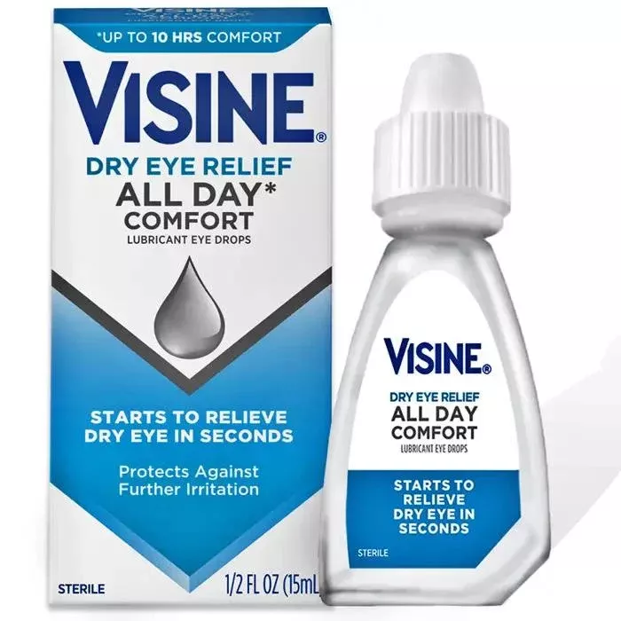 Visine Dry Eye Relief Eye Drops All Day Comfort Lubricant to Moisturize Dry Eyes