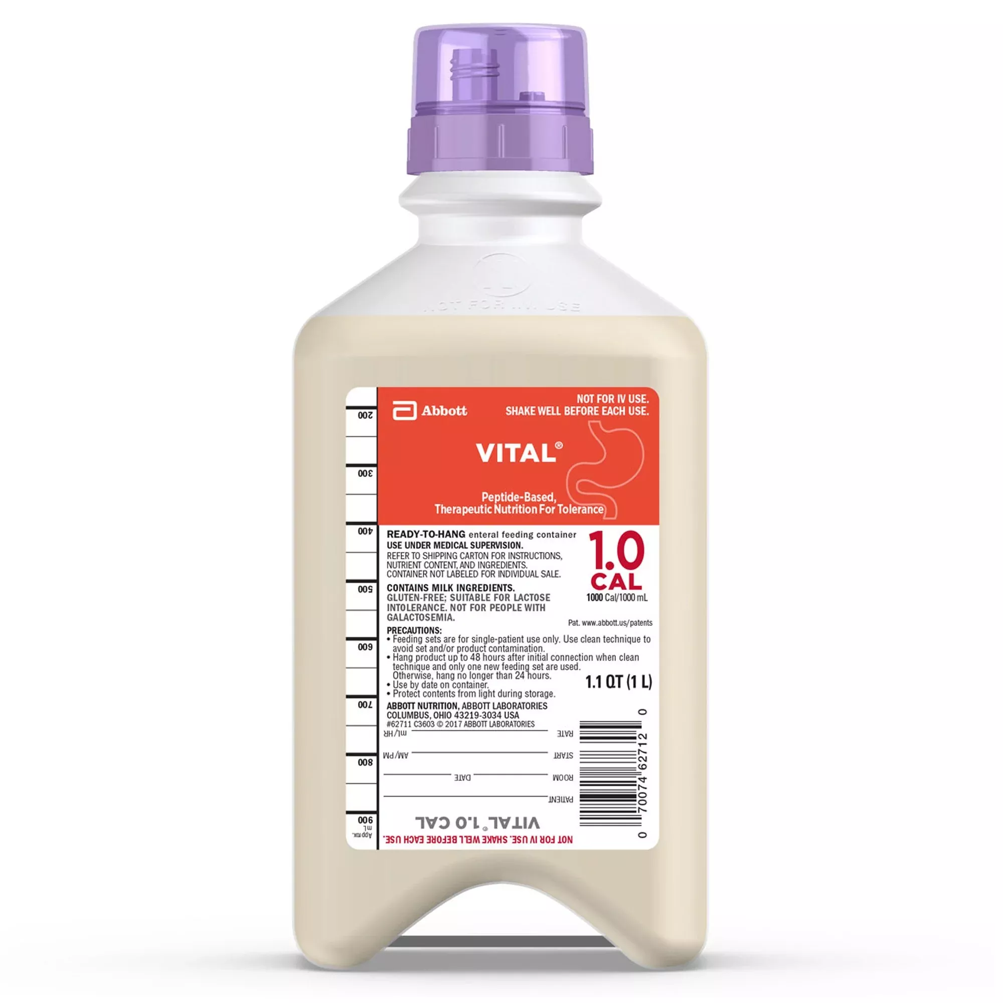 Vital 1.0 Cal Vanilla Tube Feeding Formula, 33.8 oz. Ready to Hang Bottle, 1 Each