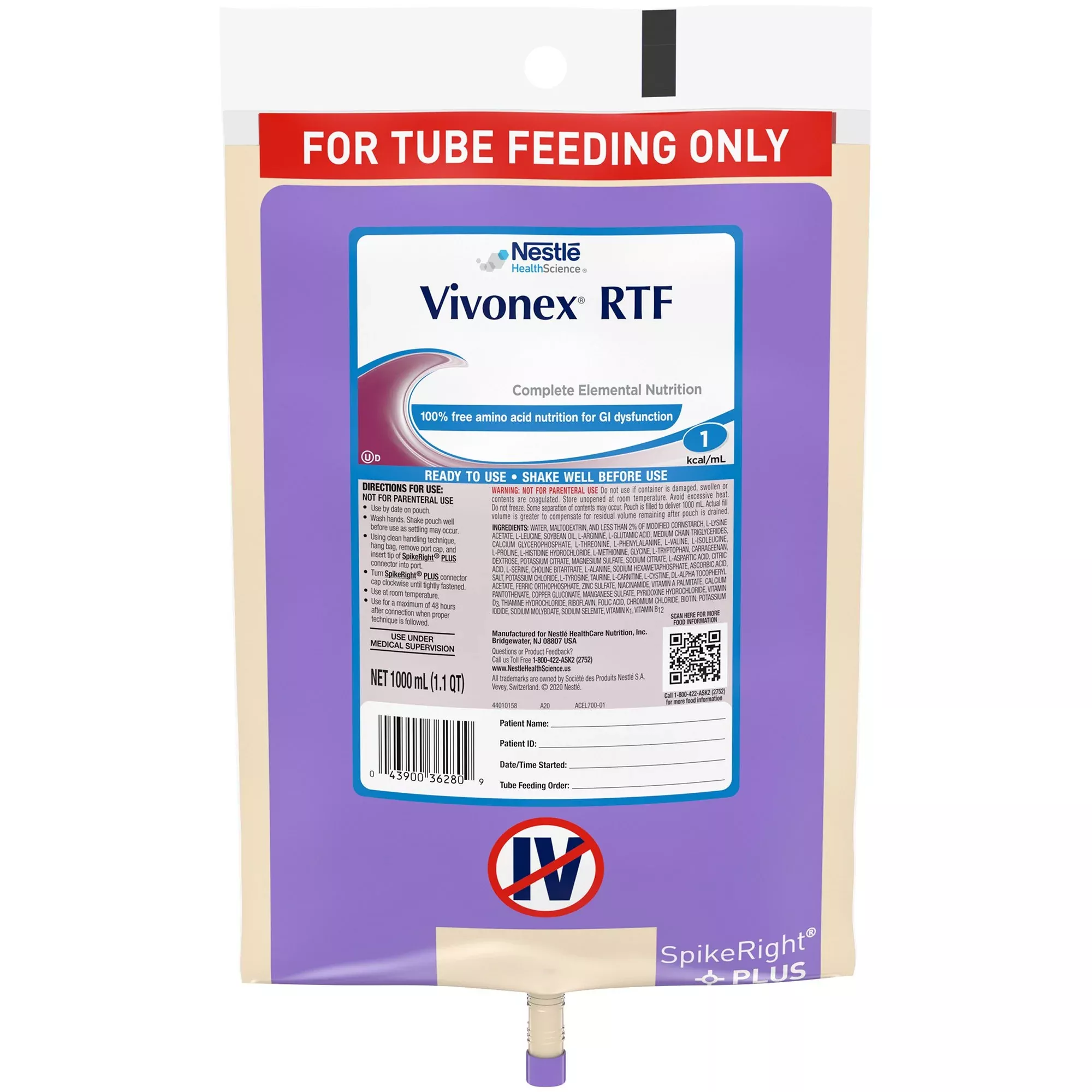 Vivonex RTF Tube Feeding Formula, 33.8 oz. Bag, 1 Each