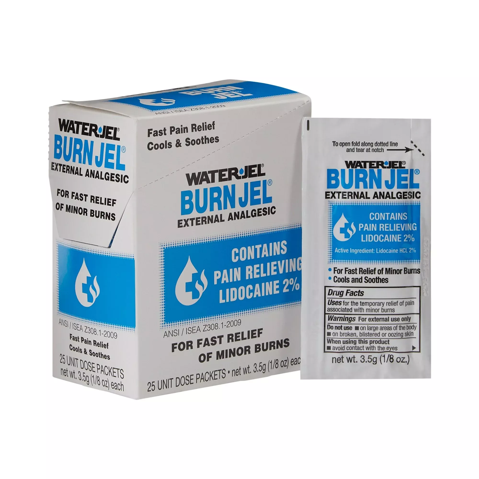Water Jel Burn Jel Lidocaine Burn Relief, 1 Box of 25