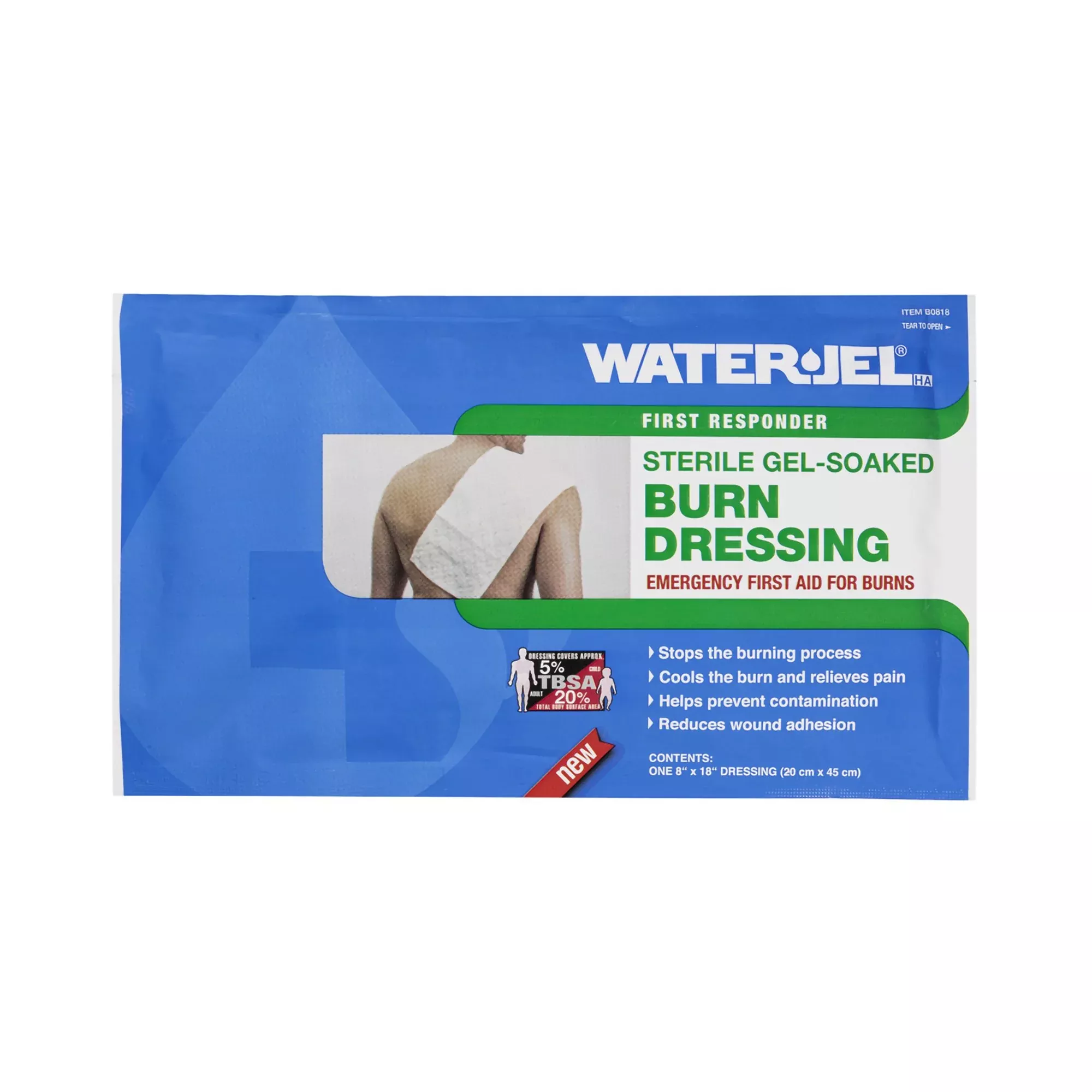 Water-Jel First Responder Burn Dressing, 8 x 18 Inch, 1 Case of 20