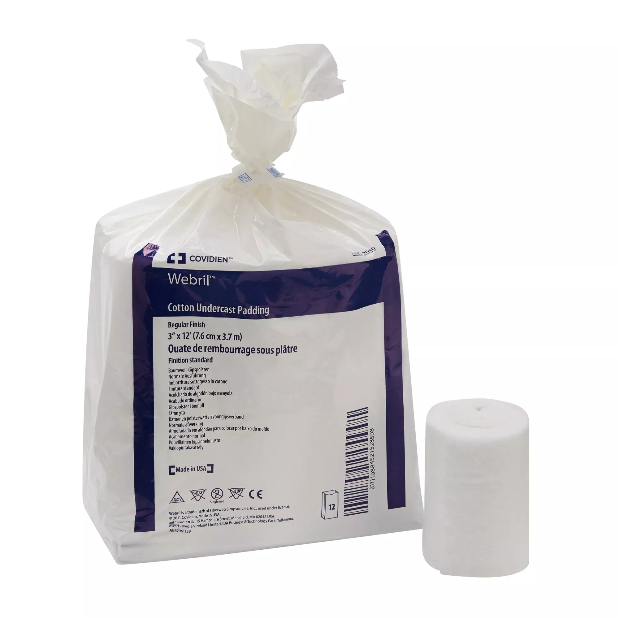 Webril Undercast Cotton Cast Padding, 3 Inch x 4 Yard, 1 Bag of 12