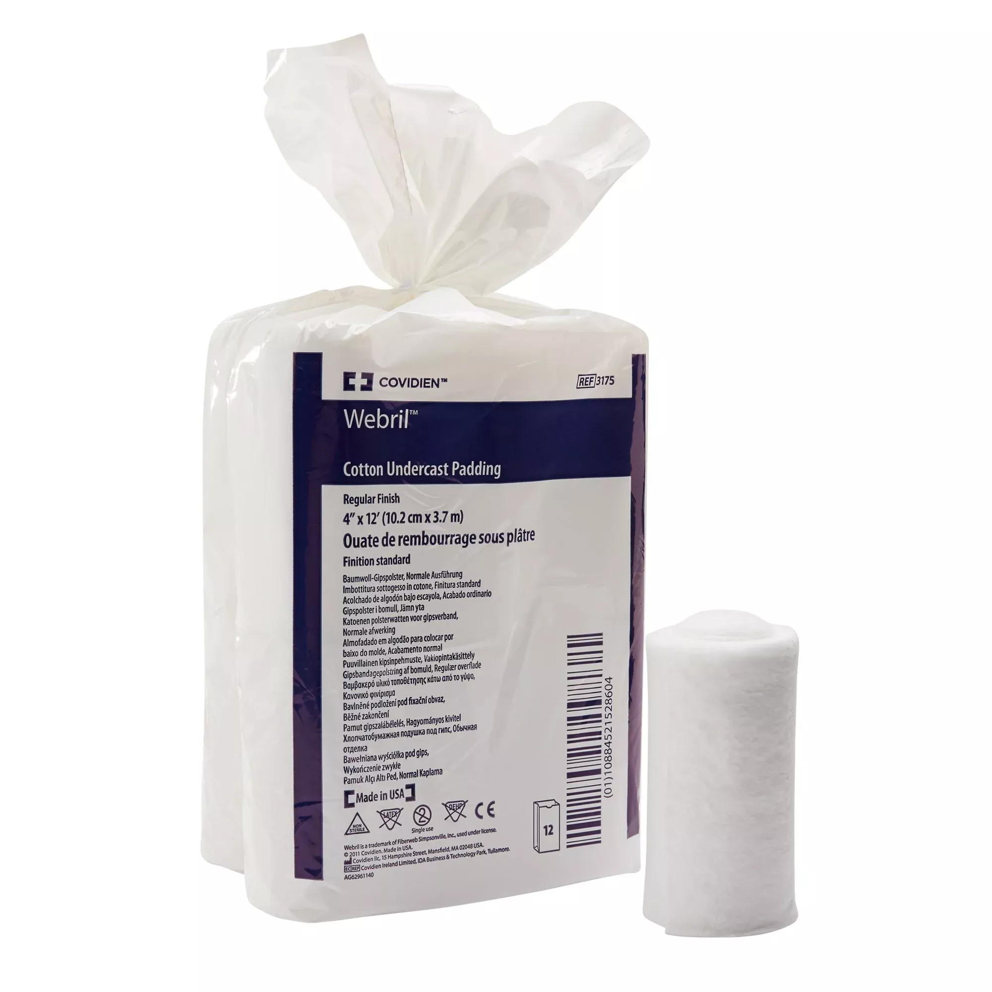Webril™ Undercast Cotton Cast Padding, NonSterile, 4 Inch x 4 Yard, 1 Case of 72