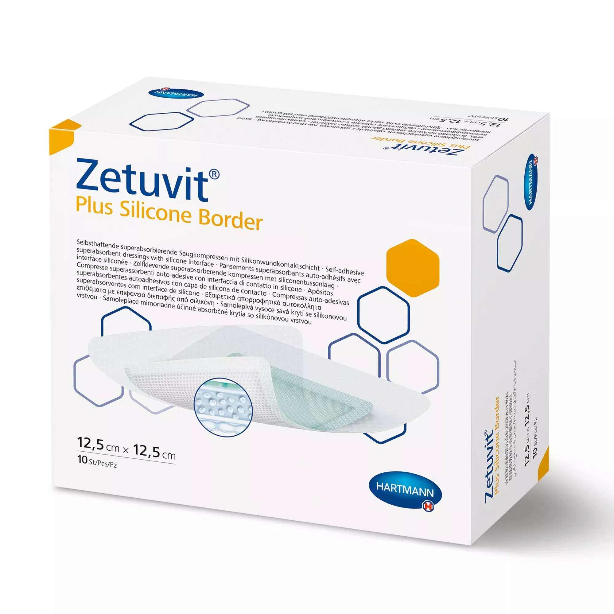 Zetuvit Plus Silicone Border Super Absorbent Dressing, 6 x 10 Inch, 1 Box of 10