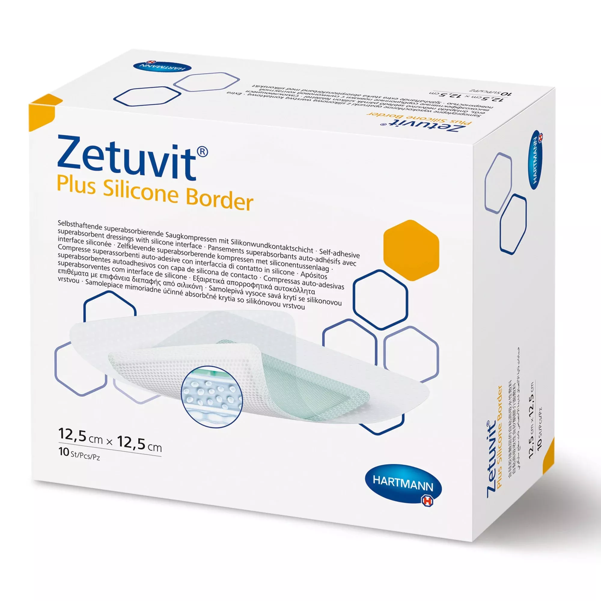 Zetuvit Plus Silicone Border Super Absorbent Dressing, 8 x 10 Inch, 1 Box of 10