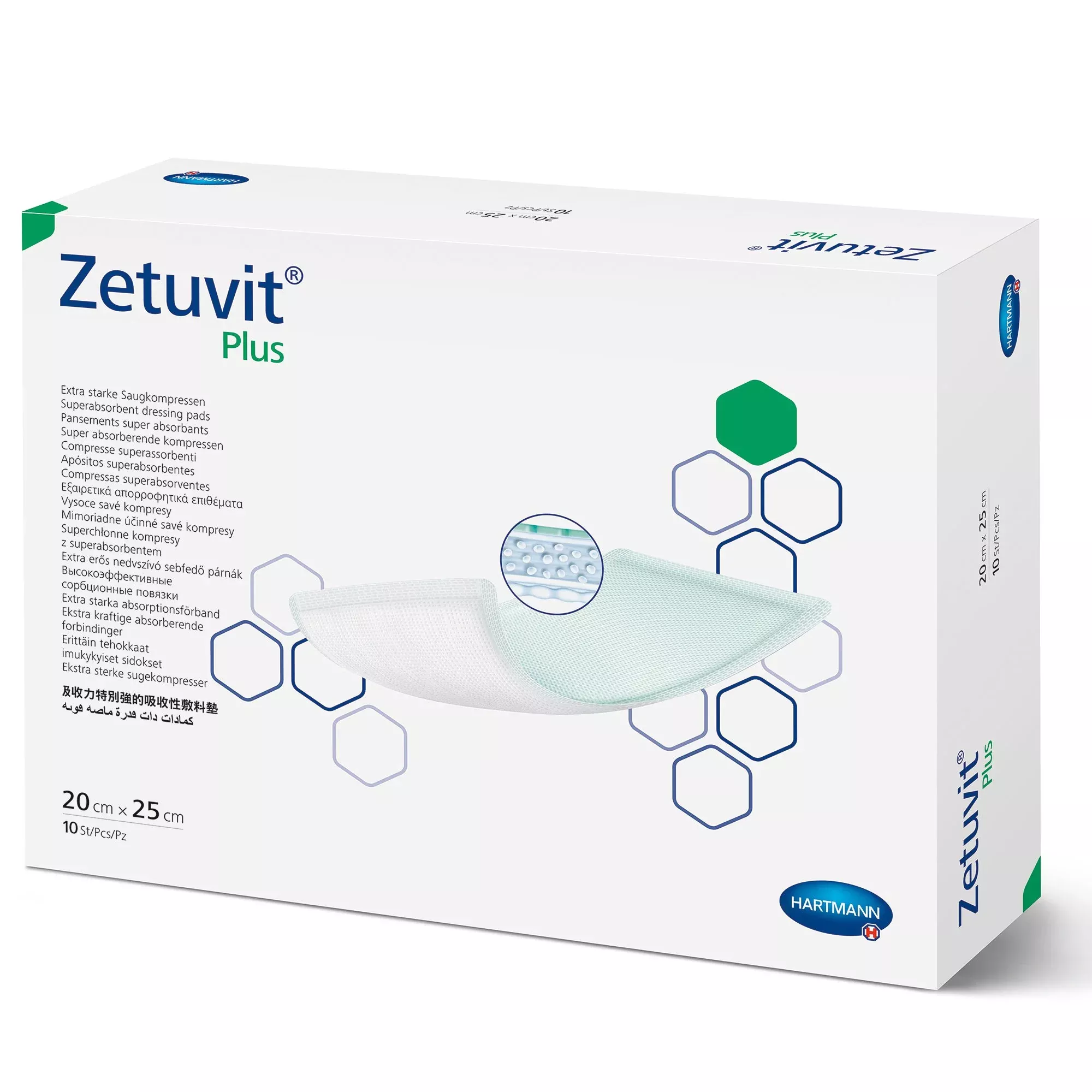 Zetuvit Plus Silicone Super Absorbent Dressing, 8 x 10 Inch, 1 Box of 10