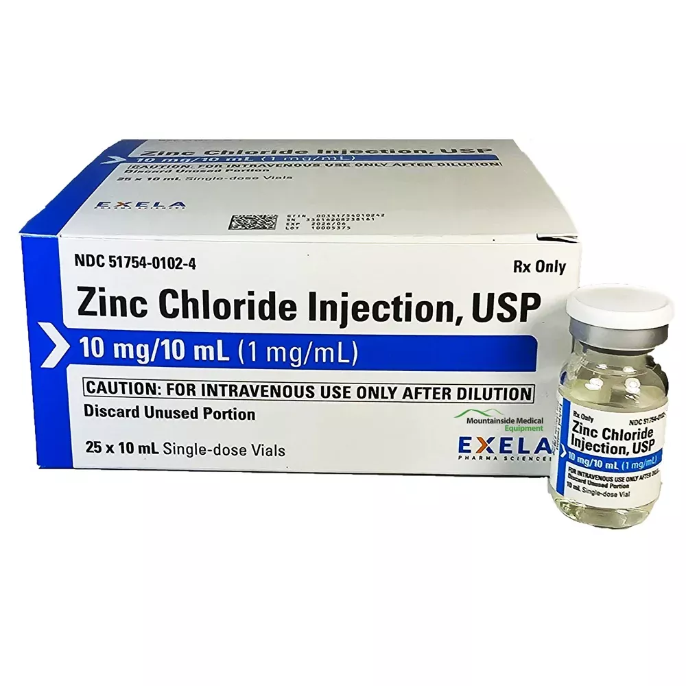 Zinc Chloride Injection Intravenous for Deficiency & Parenteral Nutrition 10 mg/10 mL Vials 10 mL x 25/Pack (RX)